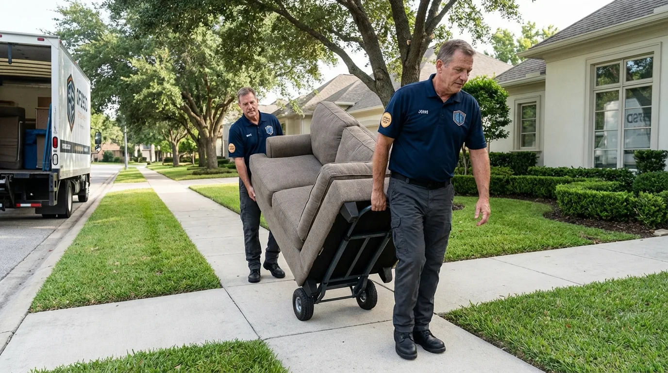 Local residential moving crew loading furniture in Conroe, TX