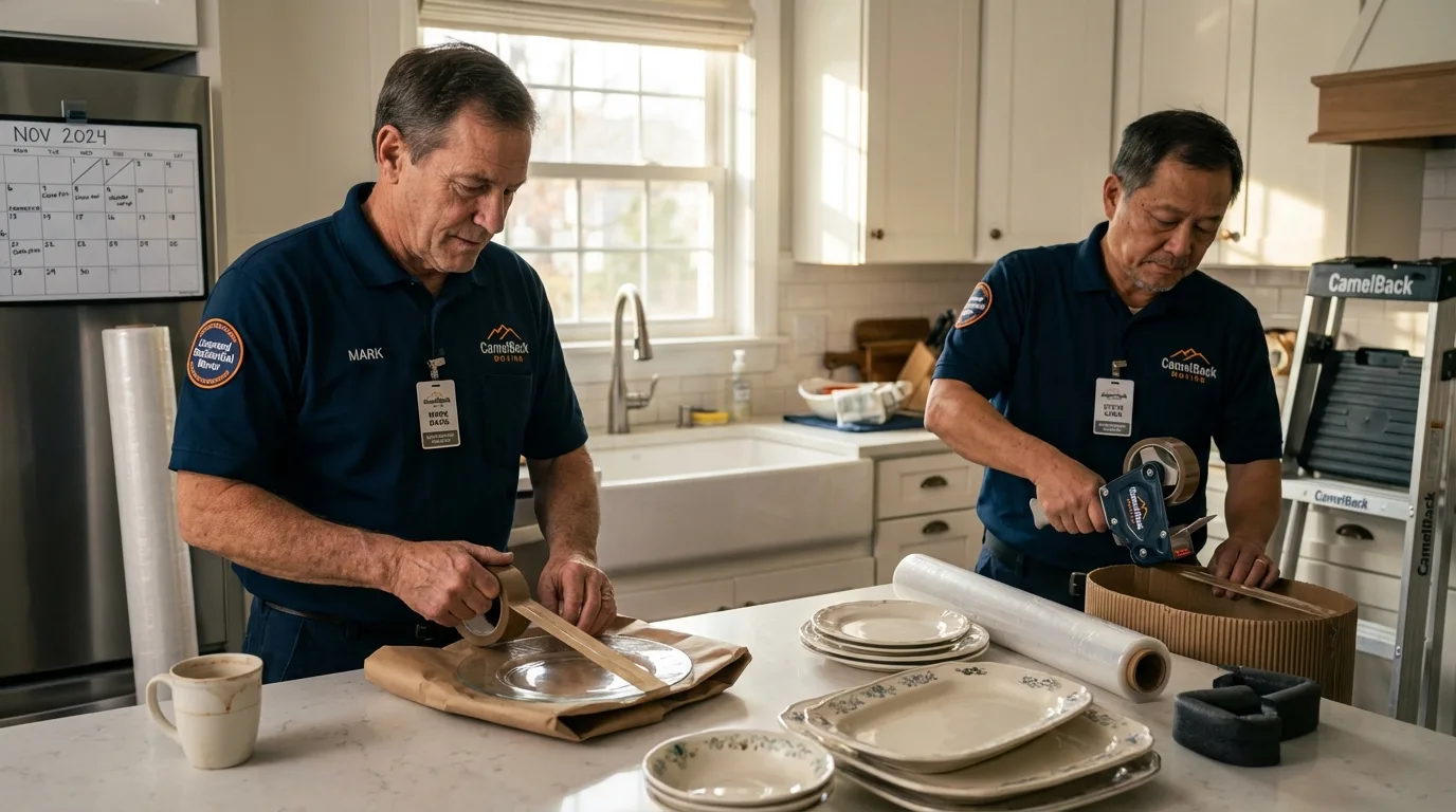 Professional crew packing kitchen dishware in Conroe, TX